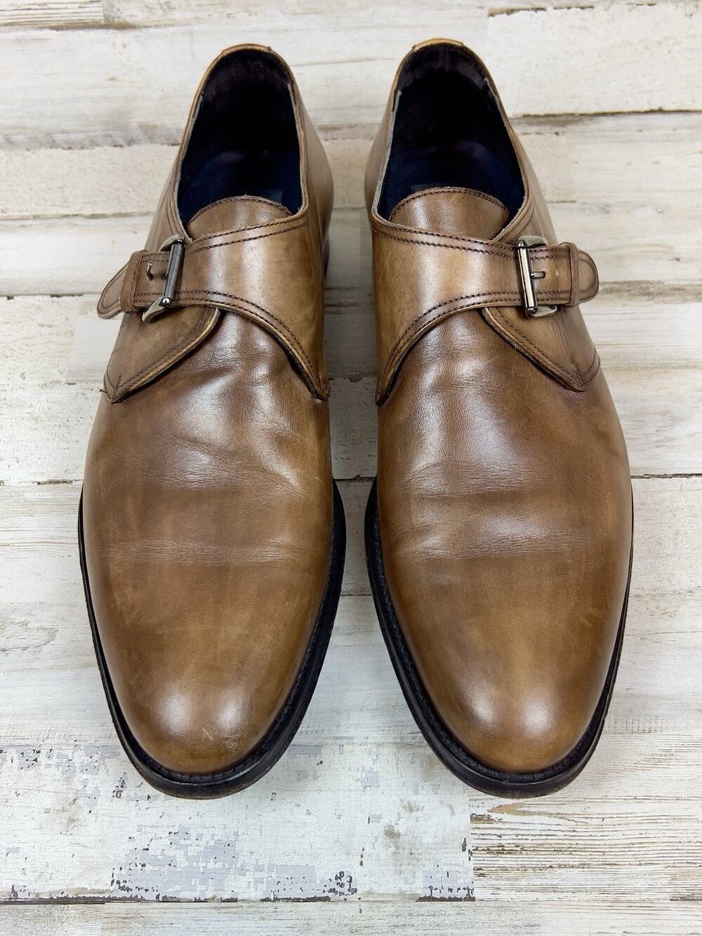 To Boot New York Emmett Mens 10.5 Brown Burnished Leather Monk Strap Made Italy